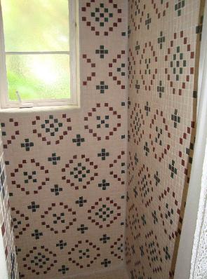 View into tiled Master shower, large walk-in.